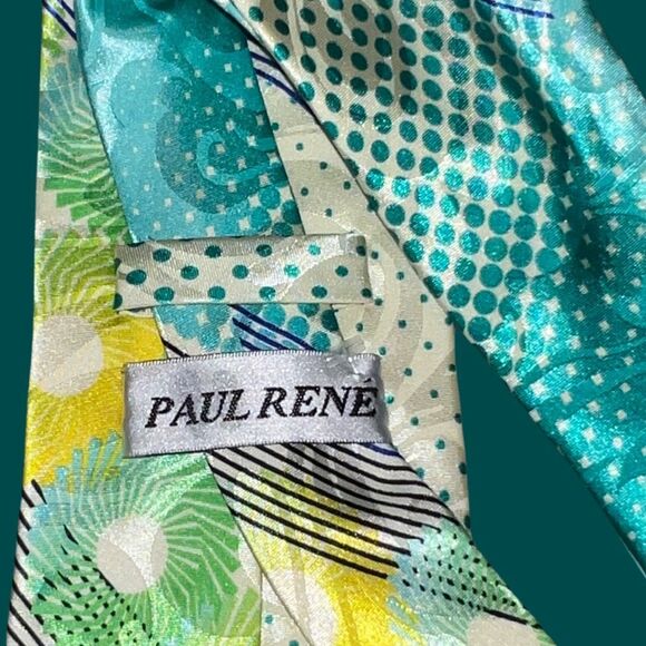 Paul Rene Polyester Floral Geometric Yellow & Green Tie - Picture 6 of 6
